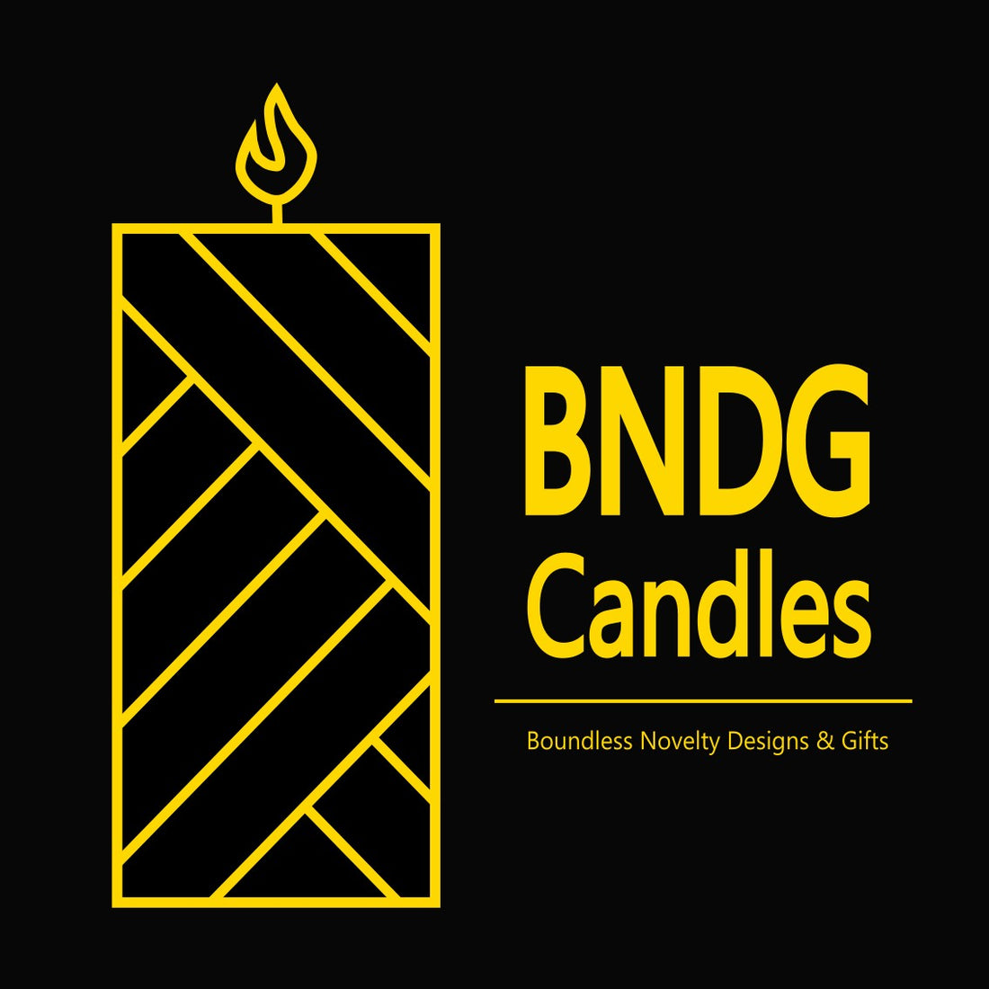Logo of BNDG Candles with a candle design on a black background