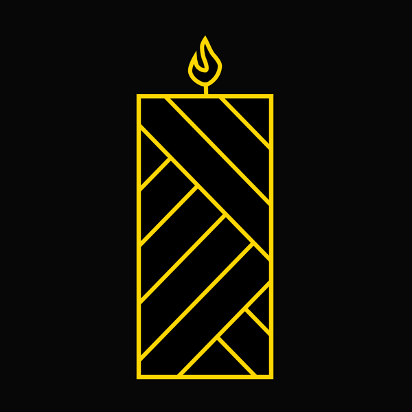 Yellow candle with a flame icon on a black background