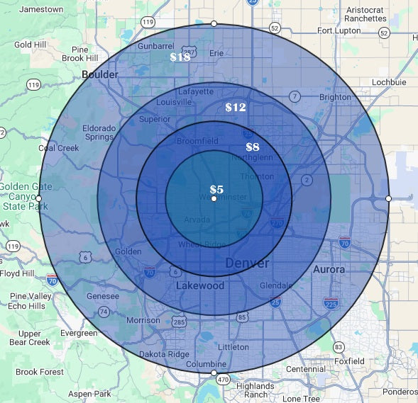 Local Delivery Zone Map for Denver Metro