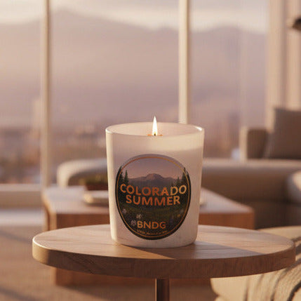 Jar candle on table in living room
