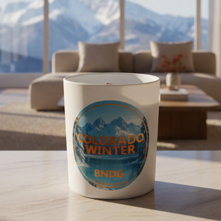 Jar Candle in a livingroom with view of the mountains