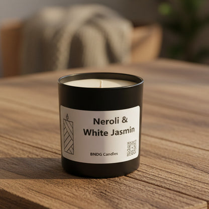 Black Jar candle on a wooden table