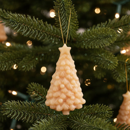 a christmas tree beeswax ornamet on a christmas tree