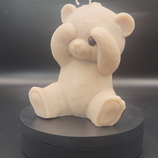 peek-a-boo teddy bear on a spinning platform