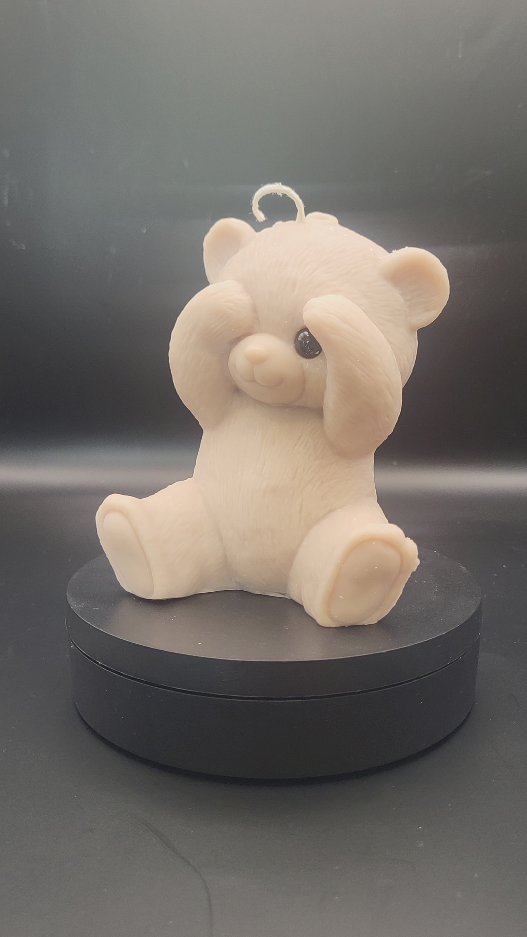 peek-a-boo teddy bear on a spinning platform