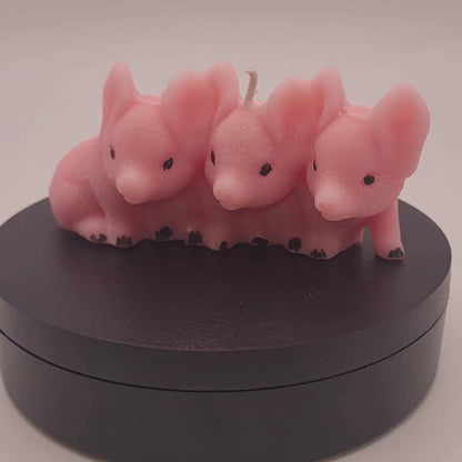 3 little piggy candle in a spinning platform